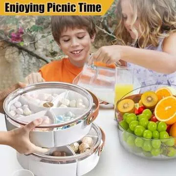 Snack Box Container with Handle, Divided Serving Tray with Lid & Removable, Stylish Snack Tray, Organize for Snacks, Candy, Fruits , Veggie, Ideal for Parties, Picnics, Entertaining(5 Compartments)