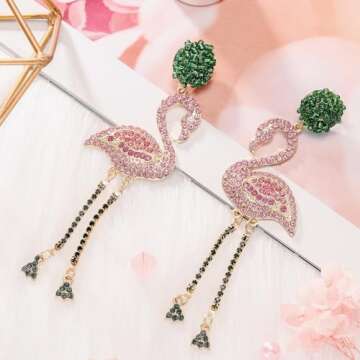 Selenichast Valentine's Day Gifts Pink Flamingo Earrings for Women Christmas Jewelry Gifts,Pink