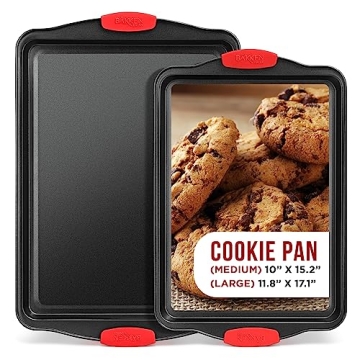 Professional 2 Piece Nonstick Bakeware Set - Space Saving Pans with Silicone Handles