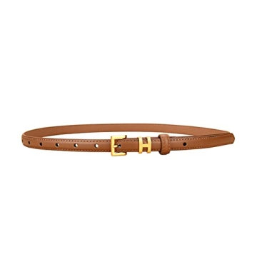 Stylish SPOMUNT Women Gold H Skinny Leather Belt - Affordable Elegance