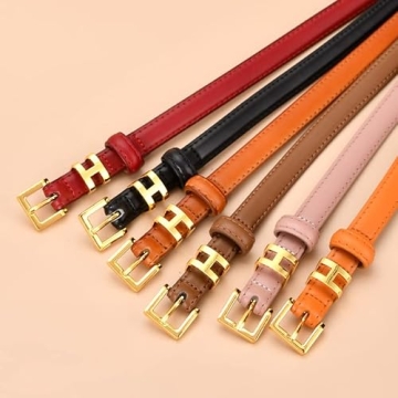 Stylish SPOMUNT Women Gold H Skinny Leather Belt - Affordable Elegance