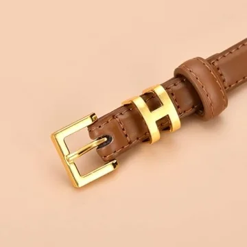 Stylish SPOMUNT Women Gold H Skinny Leather Belt - Affordable Elegance