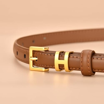 Stylish SPOMUNT Women Gold H Skinny Leather Belt - Affordable Elegance