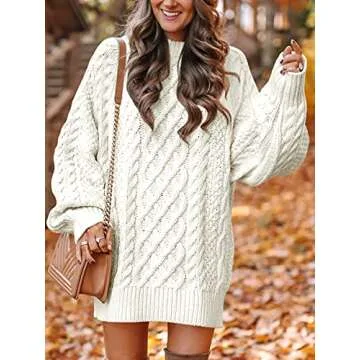 ANRABESS Women Long Sleeve Oversized Cable Knit Chunky Baggy Loose Pullover Tunic Mini Sweater Dress...