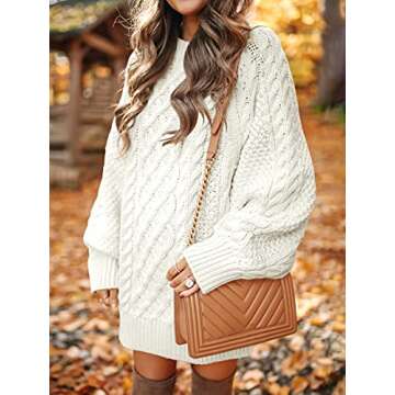ANRABESS Women Long Sleeve Oversized Cable Knit Chunky Baggy Loose Pullover Tunic Mini Sweater Dress 2024 Trendy Fall Outfits White Medium