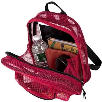 Mini Mesh Backpack for Women, Men, Beach Toys, Pool, and Swimming Gear; Mini Transparent Backpacks with Padded Straps (Red)