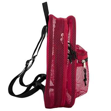 Mini Mesh Backpack for Women, Men, Beach Toys, Pool, and Swimming Gear; Mini Transparent Backpacks with Padded Straps (Red)