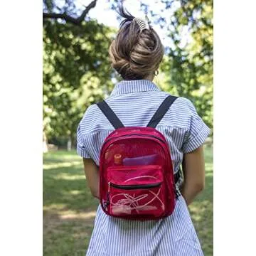 Mini Mesh Backpack for Women, Men, Beach Toys, Pool, and Swimming Gear; Mini Transparent Backpacks with Padded Straps (Red)