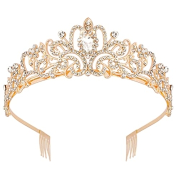 Didder Gold Crystal Tiara Crown Elegant Bridal Party Headband
