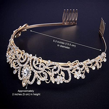 Didder Gold Crystal Tiara Crown Elegant Bridal Party Headband