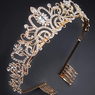 Didder Gold Crystal Tiara Crown Elegant Bridal Party Headband
