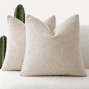Foindtower Set of 2 Decorative Textured Boucle Throw Pillow Covers Accent Solid Pillow Cases Neutral...
