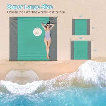 ISOPHO Beach Blanket, 79''×83'' Picnic Blankets Waterproof Sandproof for 4-7 Adults, Oversized Lightweight Beach Mat, Portable Picnic Sand Proof Mat for Travel, Camping, Hiking, Packable w/Bag