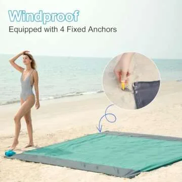 ISOPHO Beach Blanket, 79''×83'' Picnic Blankets Waterproof Sandproof for 4-7 Adults, Oversized Lightweight Beach Mat, Portable Picnic Sand Proof Mat for Travel, Camping, Hiking, Packable w/Bag
