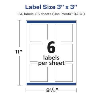 Avery Durable Waterproof Square Labels with Sure Feed, Print to The Edge, 3" x 3", 150 Oil and Tear-Resistant Labels, Laser/Pigment-Based Inkjet Printable Labels (36576)