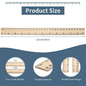 60 Pack Wooden Ruler with Dual Scales for Office and School