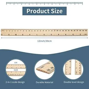 60 Pack Wooden Ruler with Dual Scales for Office and School