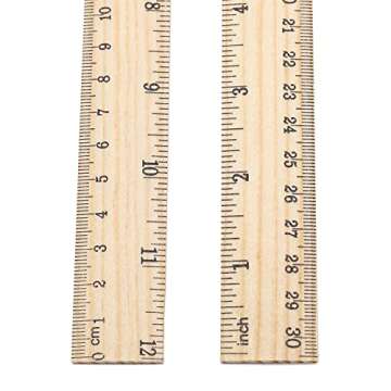 60 Pack Wooden Ruler with Dual Scales for Office and School