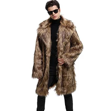 Lafee Bridal Men's Luxury Faux Fur Coat for Winter Style