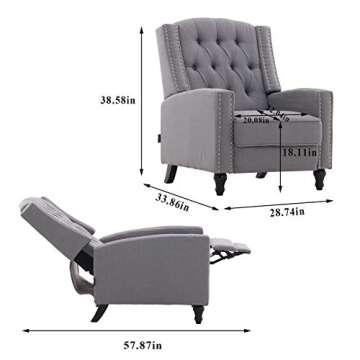 Artechworks Tufted Fabric Pushback Manual Recliner Chair for Living Room - Single Sofa Home Theater ...