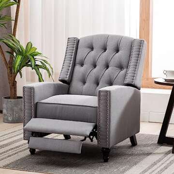 Artechworks Tufted Fabric Pushback Manual Recliner Chair for Living Room - Single Sofa Home Theater Seating- Comfortable Bedroom & Living Room Chair Reclining Sofa, Grey