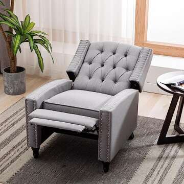 Artechworks Tufted Fabric Pushback Manual Recliner Chair for Living Room - Single Sofa Home Theater Seating- Comfortable Bedroom & Living Room Chair Reclining Sofa, Grey