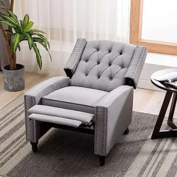 Artechworks Tufted Fabric Pushback Manual Recliner Chair for Living Room - Single Sofa Home Theater Seating- Comfortable Bedroom & Living Room Chair Reclining Sofa, Grey