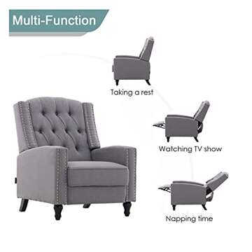 Artechworks Tufted Fabric Pushback Manual Recliner Chair for Living Room - Single Sofa Home Theater Seating- Comfortable Bedroom & Living Room Chair Reclining Sofa, Grey