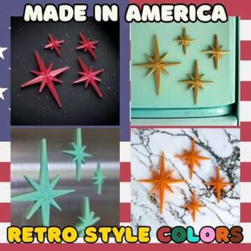 Midcentury Modern Vintage Style Atomic Star Bursts Fridge Magnets Art Refrigerator Kitchen Décor 1960s Retro Stars 50s Home Office MCM (White)