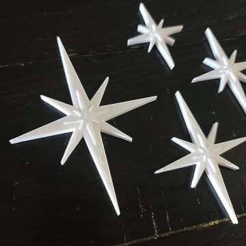 Midcentury Modern Vintage Style Atomic Star Bursts Fridge Magnets Art Refrigerator Kitchen Décor 1960s Retro Stars 50s Home Office MCM (White)