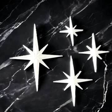 Midcentury Modern Vintage Style Atomic Star Bursts Fridge Magnets Art Refrigerator Kitchen Décor 1960s Retro Stars 50s Home Office MCM (White)