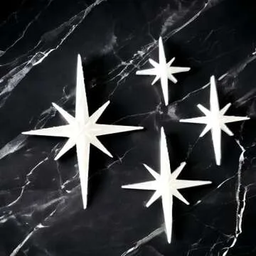 Midcentury Modern Vintage Style Atomic Star Bursts Fridge Magnets Art Refrigerator Kitchen Décor 1960s Retro Stars 50s Home Office MCM (White)