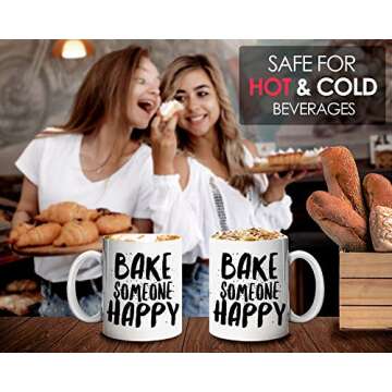 Baker Mug Coffee Mug 11 Ounce - Bake Someone Happy - Funny Ceramic Tea Cup Novelty Gift Idea for Bakers Pastry Chef Cake Baker Decorators Bakery Owners Foodies Cooking Lovers