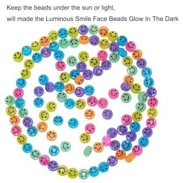 200pcs Glowing Solar Luminous Smile Face Beads Mixed Acrylic Glow in The Dark Happy Face Beads Charms with Rope for DIY Jewelry Craft Making Party Decoration (Luminous)