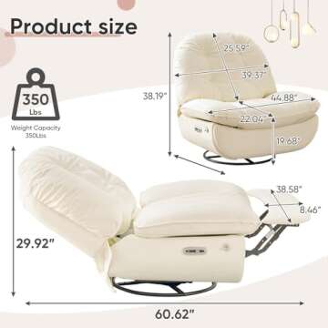 Oversized Electric Recliner Chair, 270 Swivel Rocking Glider Rocker for Adults Modern Ergonomic Loun...