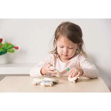 PlanToys Lacing Sheep Wooden Toddler Toys for Color Sequencing with Colored Beads and Matching Different Sized Rings - Lace Together to Build the Sheep