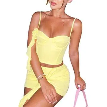 ROAONOCOMO Y2K Ruffle 2 Piece Skirt Set for Women