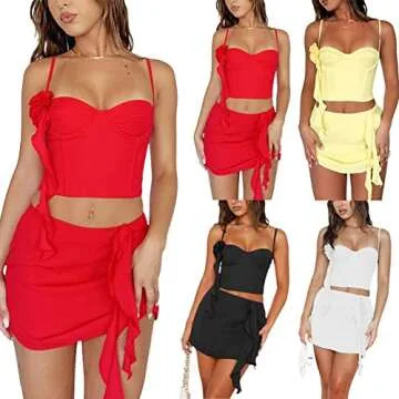 ROAONOCOMO Y2K Ruffle 2 Piece Skirt Set for Women