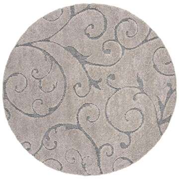 SAFAVIEH Florida Shag Collection Area Rug - 6'7" Round, Grey & Light Blue, Scroll Design, Non-Shedding & Easy Care, 1.2-inch Thick Ideal for High Traffic Areas in Living Room, Bedroom (SG455-1160)