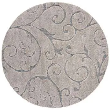 SAFAVIEH Florida Shag Collection Area Rug - 6'7" Round, Grey & Light Blue, Scroll Design, Non-Shedding & Easy Care, 1.2-inch Thick Ideal for High Traffic Areas in Living Room, Bedroom (SG455-1160)