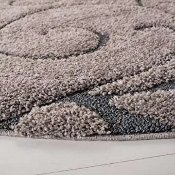 SAFAVIEH Florida Shag Collection Area Rug - 6'7" Round, Grey & Light Blue, Scroll Design, Non-Shedding & Easy Care, 1.2-inch Thick Ideal for High Traffic Areas in Living Room, Bedroom (SG455-1160)