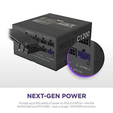 NZXT C1200 PSU - 1200 Watt Gaming PC Power Supply – ATX 3.0 – PCIe 5.0 12VHPWR Connector – 80 Plus Gold Efficiency – Fully Modular – Zero Fan Mode – Black Sleeved Cables – 10 Year Warranty – Black