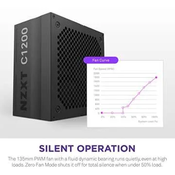 NZXT C1200 PSU - 1200 Watt Gaming PC Power Supply – ATX 3.0 – PCIe 5.0 12VHPWR Connector – 80 Plus Gold Efficiency – Fully Modular – Zero Fan Mode – Black Sleeved Cables – 10 Year Warranty – Black