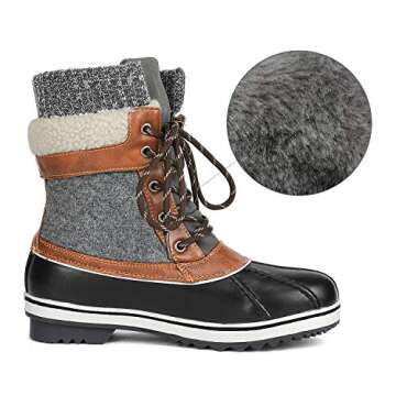 DREAM PAIRS Women's Mid Calf Waterproof Winter Snow Boots Monte,Size 5,Black/Grey,Monte_01