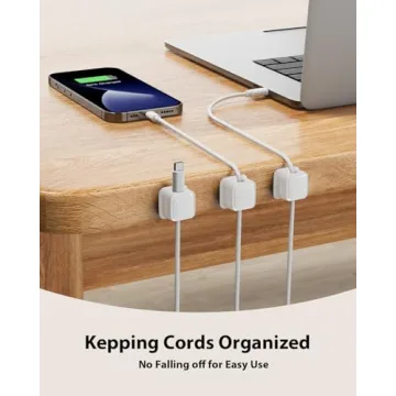 8 Pack Magnetic Cord Organizer Holder,Strong Adhesive Desk Cable Management Easy Open,Organize Phone Charging Cords Wire Holder Organizer Neatly for Home,Office,Car,Desk,Nightstand-White