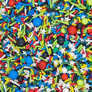 Superhero Sprinkles for Cake, Cookie, Cupcake Decorating, and Baking - Edible Super Hero Cake Decorations in Fun Colorful Sprinkles, Jimmies, Nonpareils, with Confetti Quin and Star Sprinkles
