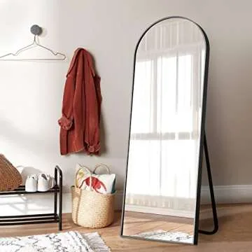NeuType 65"x22" Large Arched Full Length Floor Mirror with Stand , Bedroom Mirror Standing or Leaning Against Wall Aluminum Alloy Frame Dressing Mirror, Black