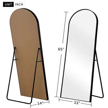 NeuType 65"x22" Large Arched Full Length Floor Mirror with Stand , Bedroom Mirror Standing or Leaning Against Wall Aluminum Alloy Frame Dressing Mirror, Black