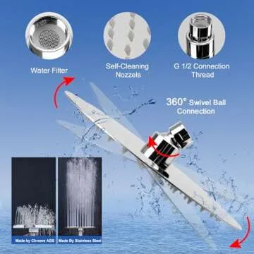 NearMoon Filtered Shower Head, High Pressure 8″Round Rain Shower and 5 settings Handheld Shower Filter Combo with Self-adhesive Holder/1.5M Hose -1 Replaceable Filter Cartridge (Chrome Finish)