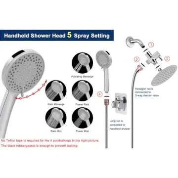 NearMoon Filtered Shower Head, High Pressure 8″Round Rain Shower and 5 settings Handheld Shower Filter Combo with Self-adhesive Holder/1.5M Hose -1 Replaceable Filter Cartridge (Chrome Finish)